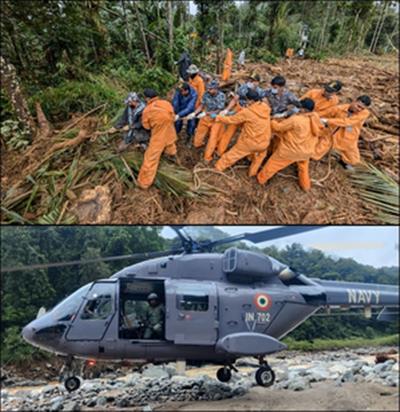 भारतीय नौसेना ने वायनाड में राहत और बचाव कार्यों को बढ़ाने के लिए कई टीमें, एएलएच तैनात कीं