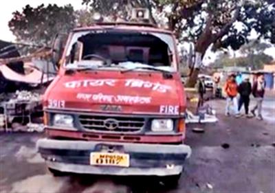 Shops gutted in MP blaze; firefighting vehicle vandalised for turning up late