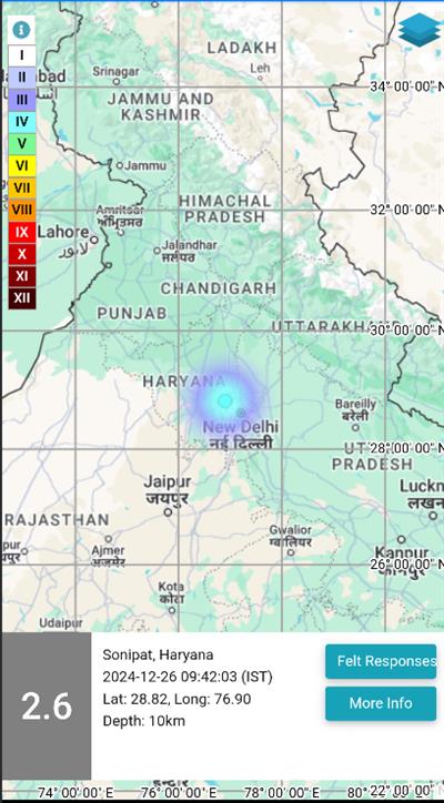 Earthquake of magnitude 2.6 hits Sonipat, Haryana