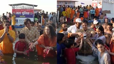 Vivek Oberoi takes a holy dip at Maha Kumbh with family